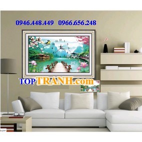 Tranh gắn đá đồng hồ phong cảnh